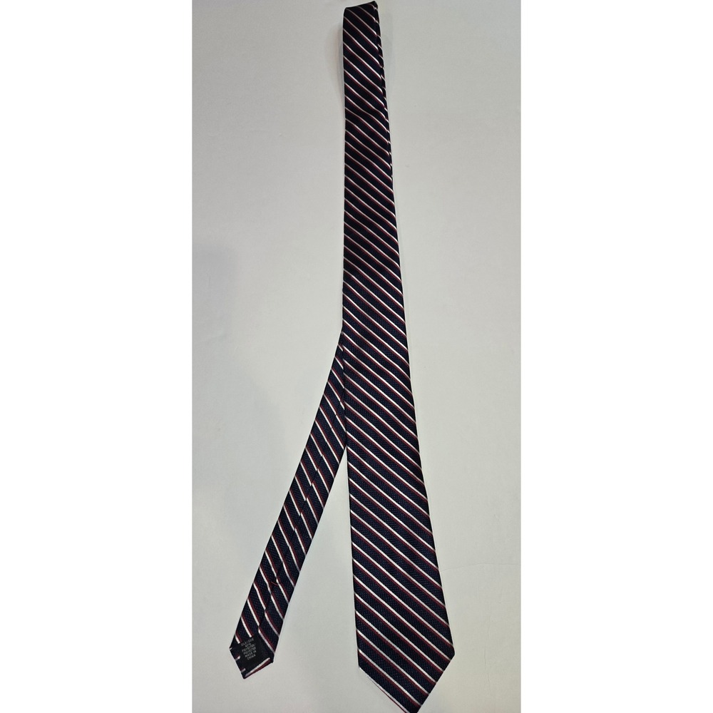 Tommy Hilfiger Navy Blue Red and White Striped Silk Tie